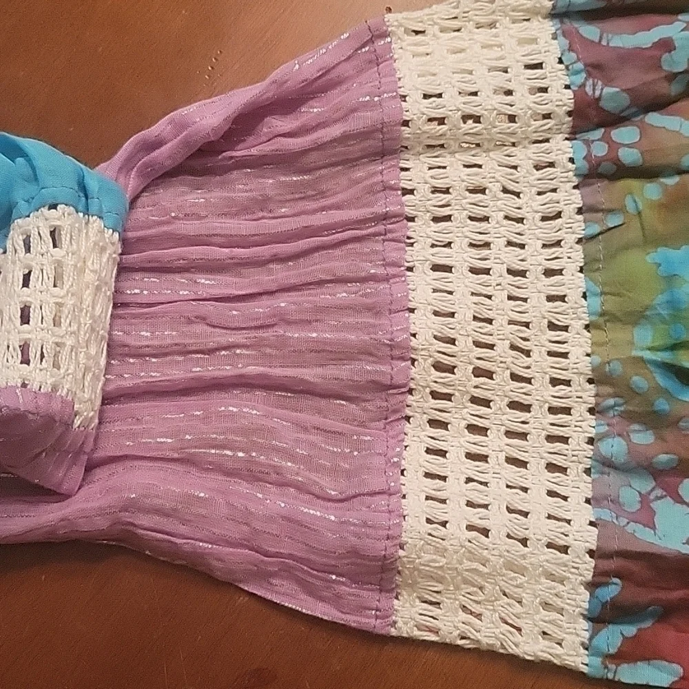Boho Crochet Metallic Batik Cotton Summer Scarf Sash